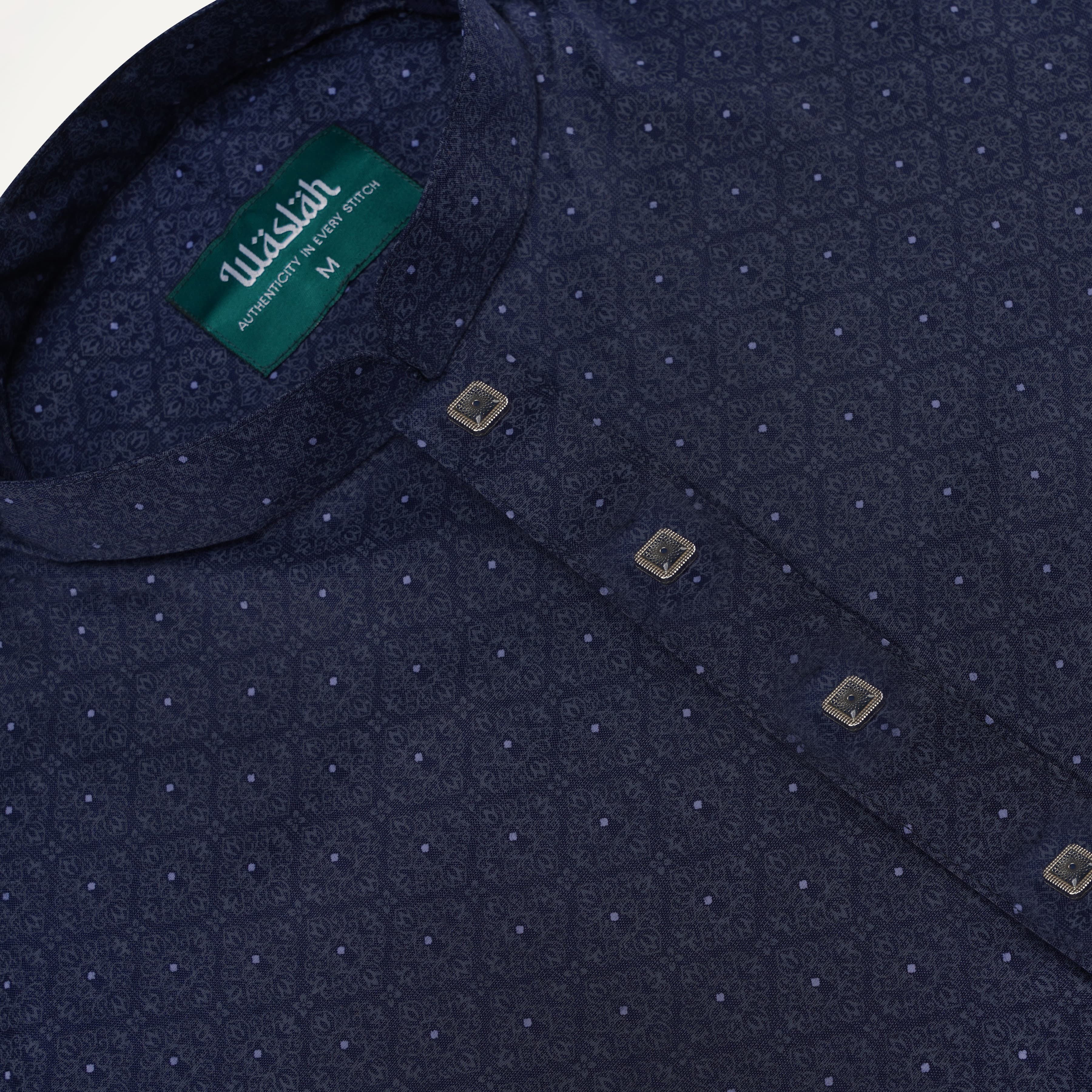 Men's Premium Printed Panjabi – Navy Blue